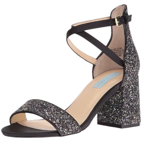 Blue by Betsey Johnson SB-Lane Glitter Block Heel Sandals Black 11 EUC - Picture 1 of 8